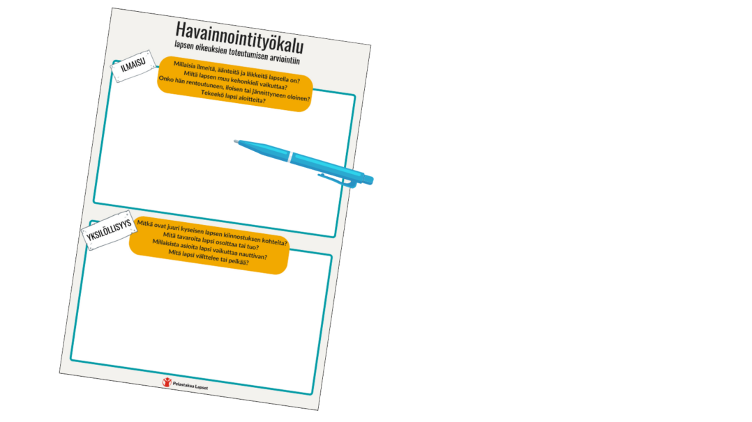 Kuvassa havainnointityökalu ja kynä