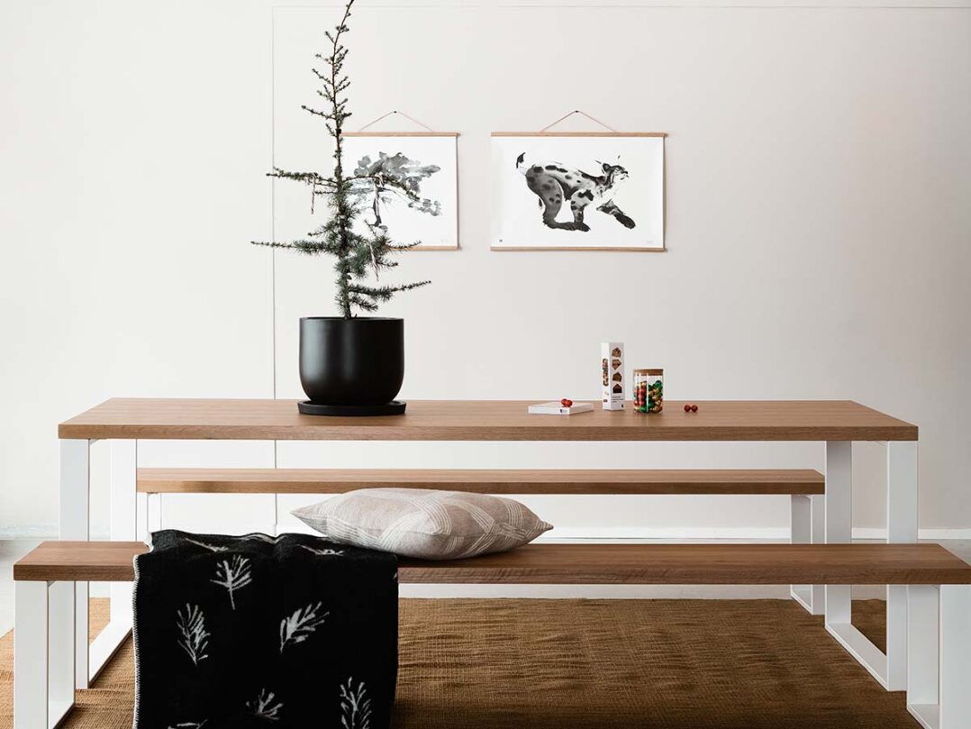 erityislastenkoti kaislan ruokapöydällä moderni viherkasvi ja tuoleilla tyynyjä