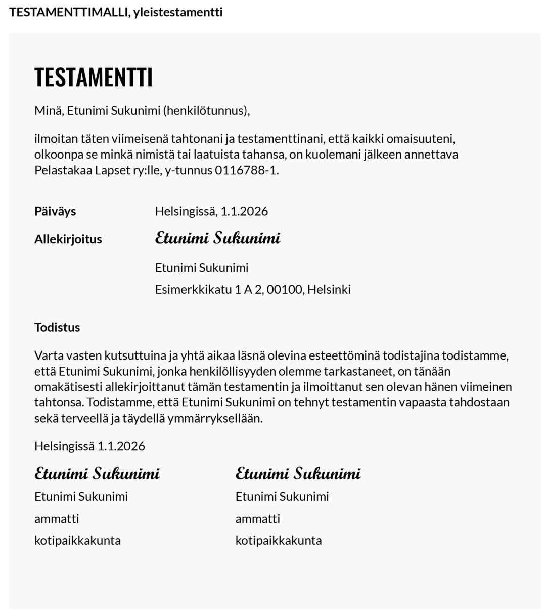 Kuvatiedosto, jossa yleistestamentin malli